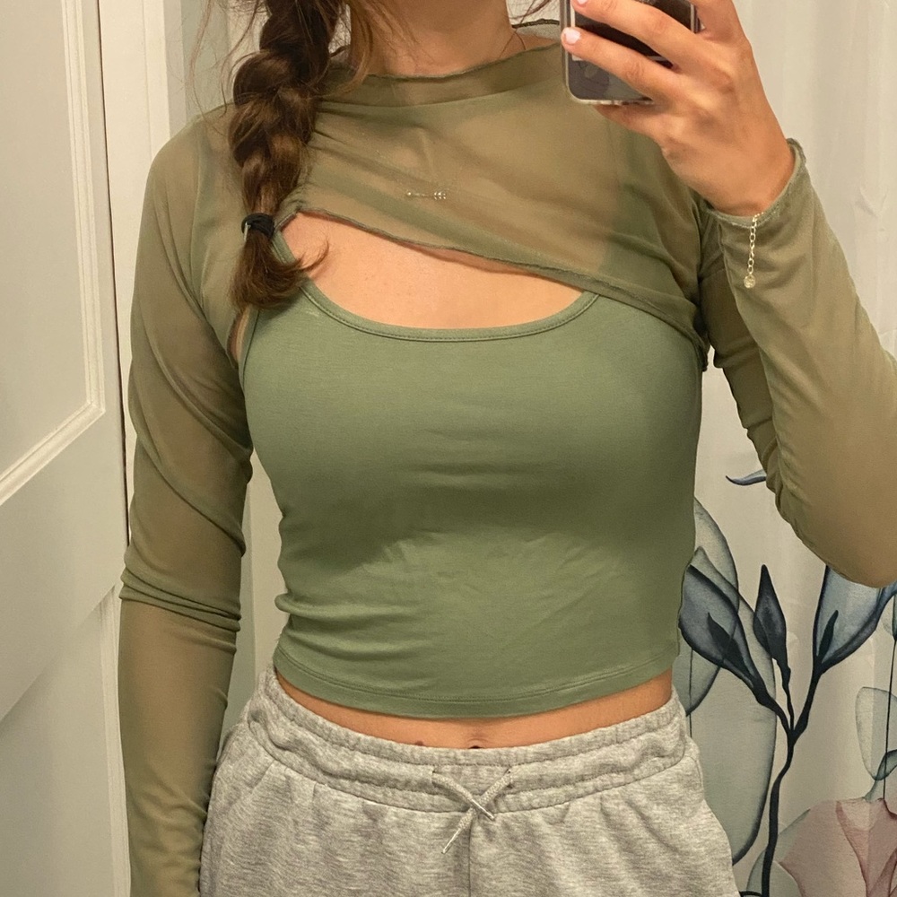 Sage Green Mesh Top